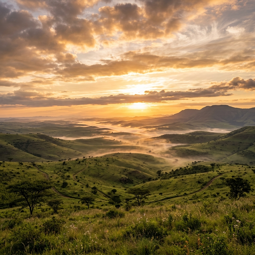 Sunrise over African hills